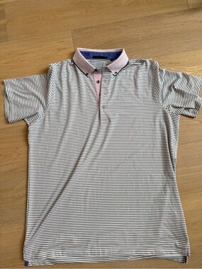 Greyson Men’s Striped Polo with Light Pink Collar - like NEW - fresh golf shirt